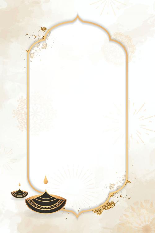 Gold frame on Diwali pattern background vector - 1213564