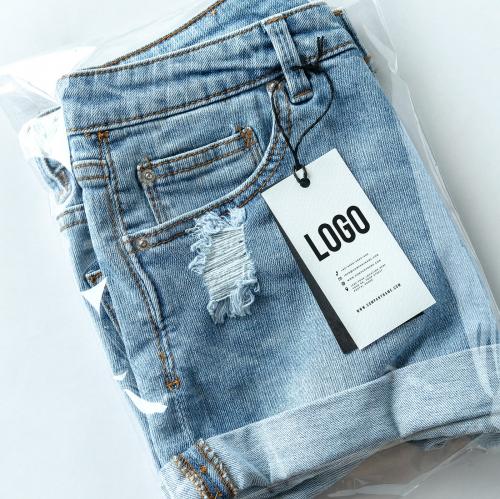 Ripped jean shorts with a tag mockup - 531696