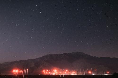 Wind turbines in the Palm Springs desert at night, USA - 2268759