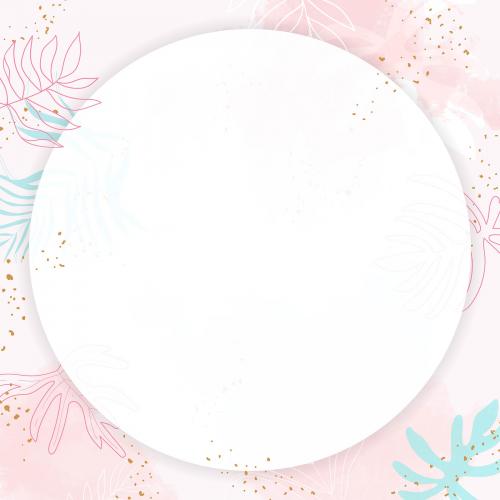 Pink leafy round watercolor frame vector - 1222770