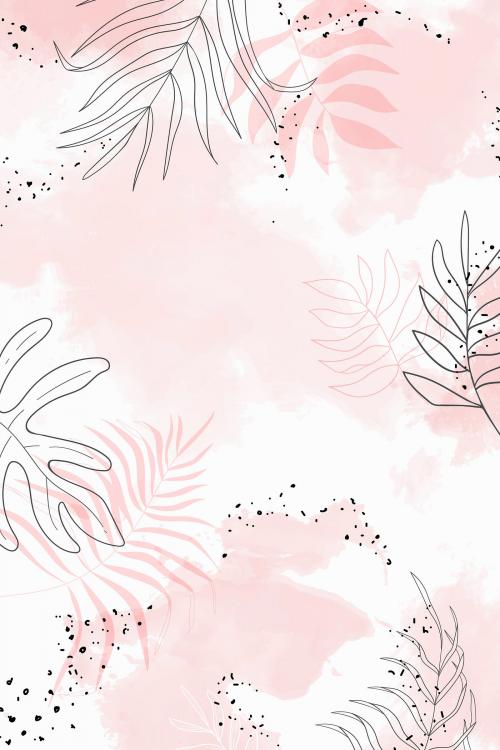 Pink leafy watercolor background vector - 1222796