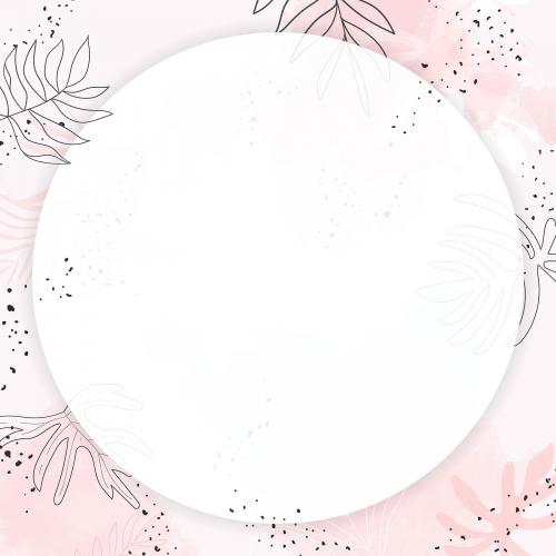 Pink leafy round watercolor frame vector - 1222799