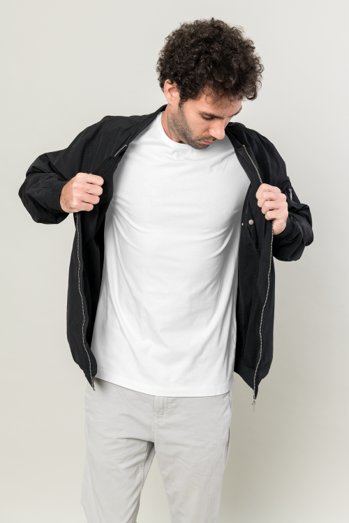 Man wearing black leather jacket transparent png - 2291278