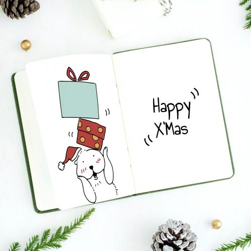 Christmas illustrations in a notebook mockup - 520065