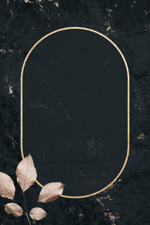 Gold frame with foliage pattern on black marble textured background vector - 1210716