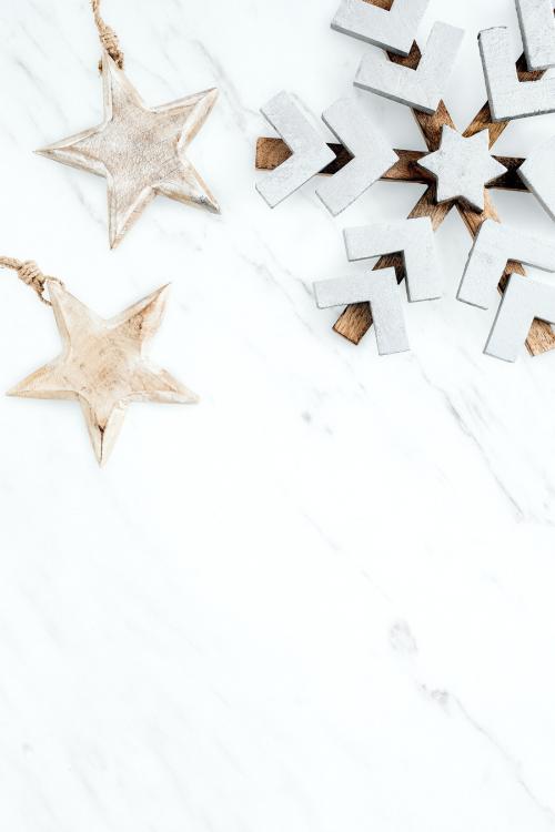 Wooden snowflake and stars background - 2035733