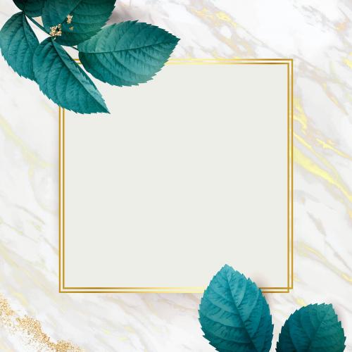 Square gold frame with foliage pattern background vector - 1213997