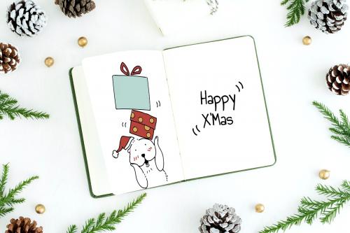 Christmas illustrations in a notebook mockup - 520136