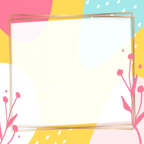 Square golden frame on a colorful Memphis pattern background vector - 1215469