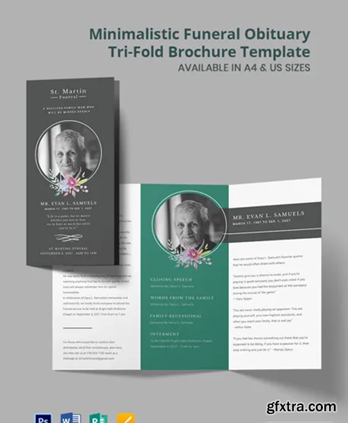 Minimalistic Funeral Obituary Tri-Fold Brochure Template