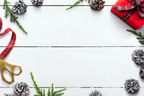 Christmas decorations on table background mockup - 520184