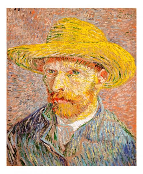 Self-Portrait with a Straw Hat vintage illustration wall art print and poster design remix from original painting by Vincent Van Gogh. Digitally drawing by rawpixel. - 2267111
