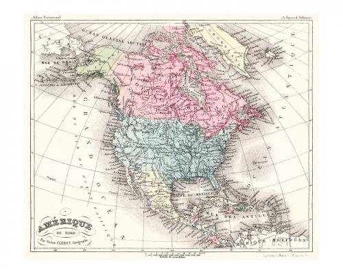 North America map vintage wall art print and poster design remix from original artwork. - 2267629