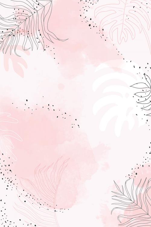 Pink leafy watercolor background vector - 1222808