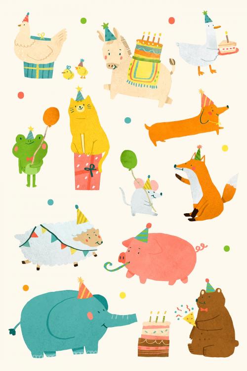 Animal party doodle design vector - 1222822