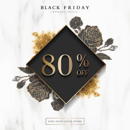 Black Friday 80% off sale sign on marble background vector - 1224815