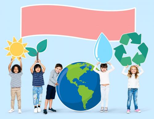 Diverse kids spreading environmental awareness - 504275