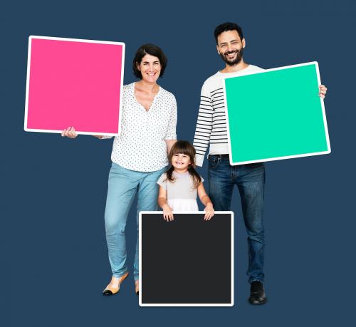 Happy family holding blank boards - 504276