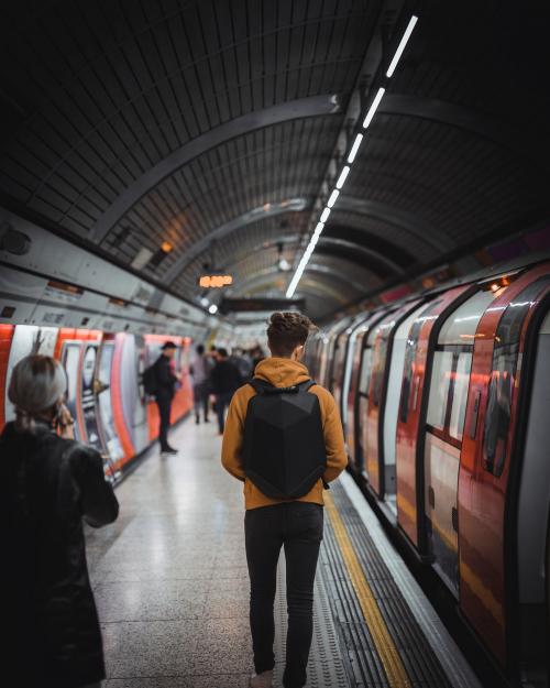 Man inside an underground tube in London - 2047692