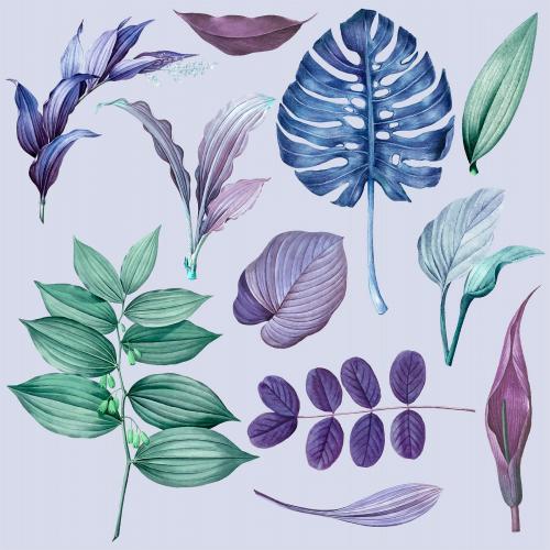 Purple leaves collection design vector - 1200165