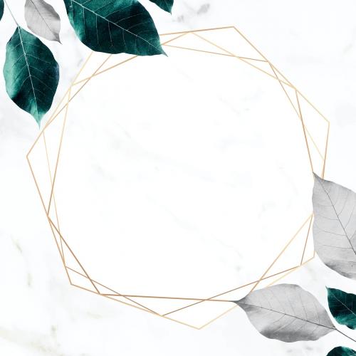 Hexagon gold frame on metallic leaf pattern background vector - 1203987