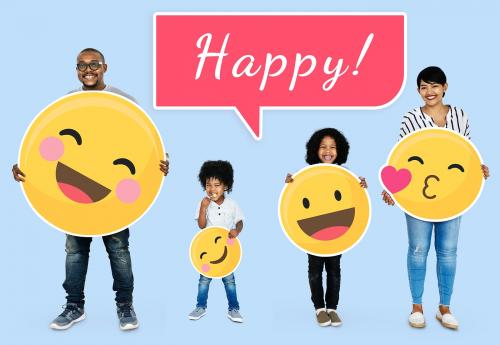 Cheerful family with happy emoticons - 504332