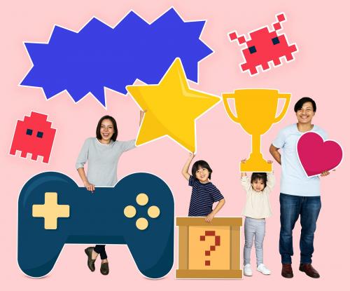 Happy family with video gaming icons - 504336
