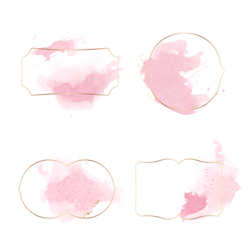 Gold badge with pink watercolor paint set transparent png - 2025742