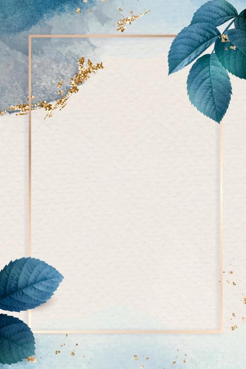 Rectangle gold frame with foliage pattern background vector - 1213961
