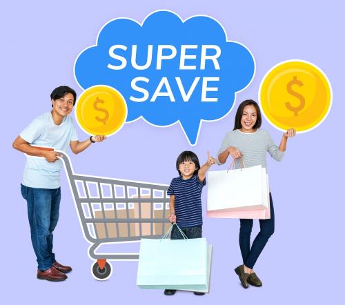 Happy family shopping for super save deals - 504434