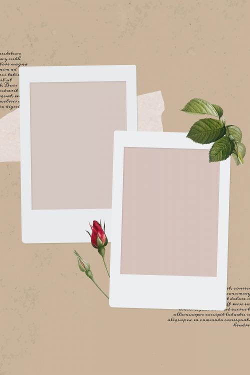 Blank collage photo frame template on beige background vector - 1217674