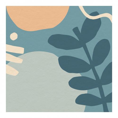 Blue tone tropical botanical patterned wall art print and poster illustration - 2274405