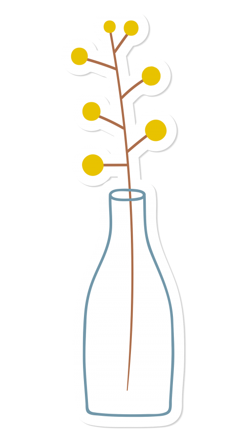 Yellow doodle flowers in a glass vases ticker on transparent - 2028221