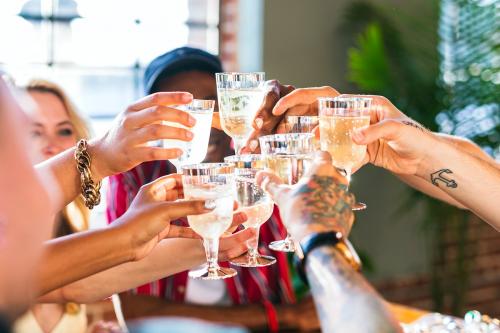 A group of diverse friends toasting at a party - 2097287
