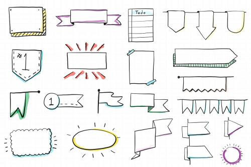 Hand drawn bullet journal doodle banners vector set - 1200001