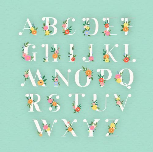 Floral elegant alphabet lettering vector set - 1200794