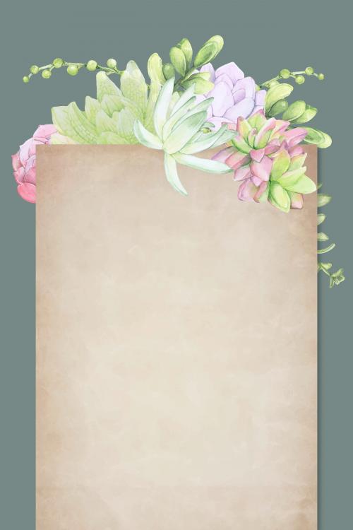 Hand drawn succulent themed parchment template vector - 1200927