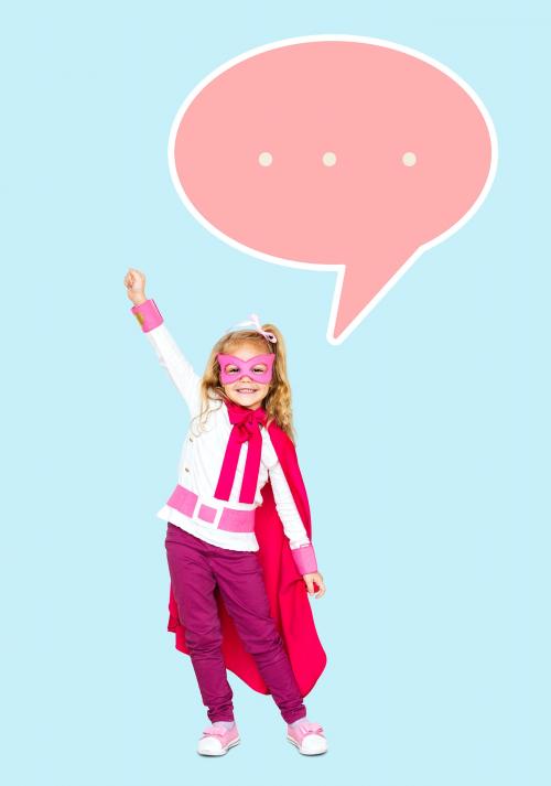Happy girl in a superhero costume - 504128