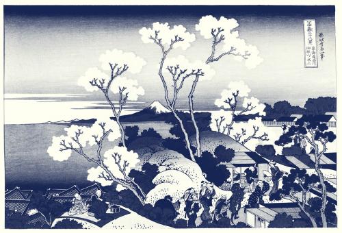 Blooming Sakura vintage illustration, remix of original painting by Hokusai. - 2266316