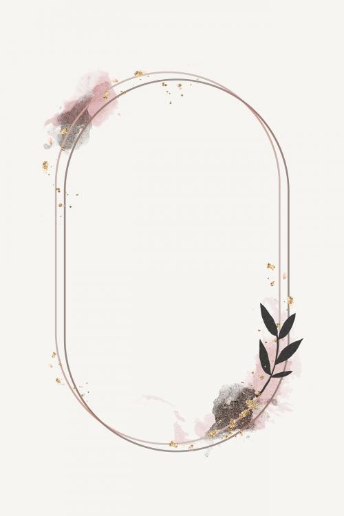 Glittery floral oval frame vector - 1201183