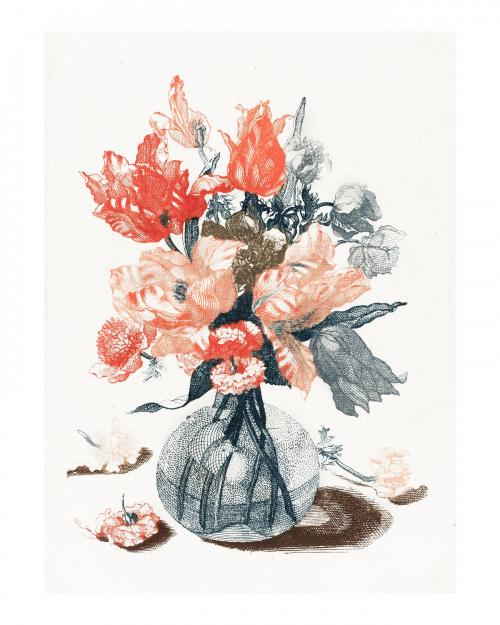 Flowers in a vase vintage illustration wall art print and poster design remix from original artwork of Johan Teyler. - 2267465