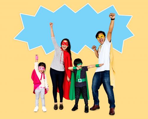 Happy family wearing superhero costumes - 504174
