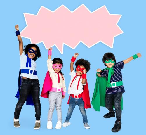 Diverse kids wearing superhero costumes - 504198