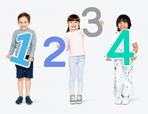 Cheerful diverse kids holding numbers one to four - 504200