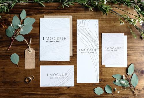 Business stationary design mockups on a wooden table - 502883