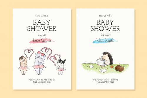 Cute animal cartoon baby shower invitation card templates vector - 1201748