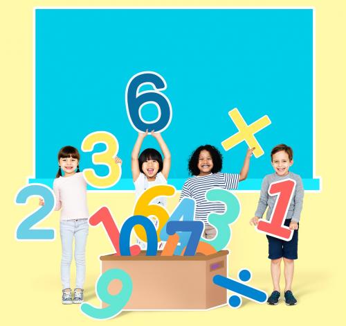 Children holding numbers and mathematic symbols - 503884