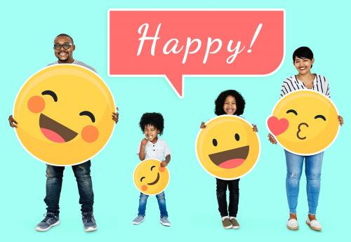 Cheerful family holding happy emoticons - 503890
