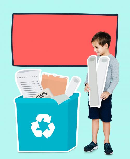 Caucasian boy collecting paper for recycling - 503896