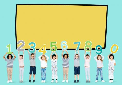 School kids learning mathematics with numbers - 503903